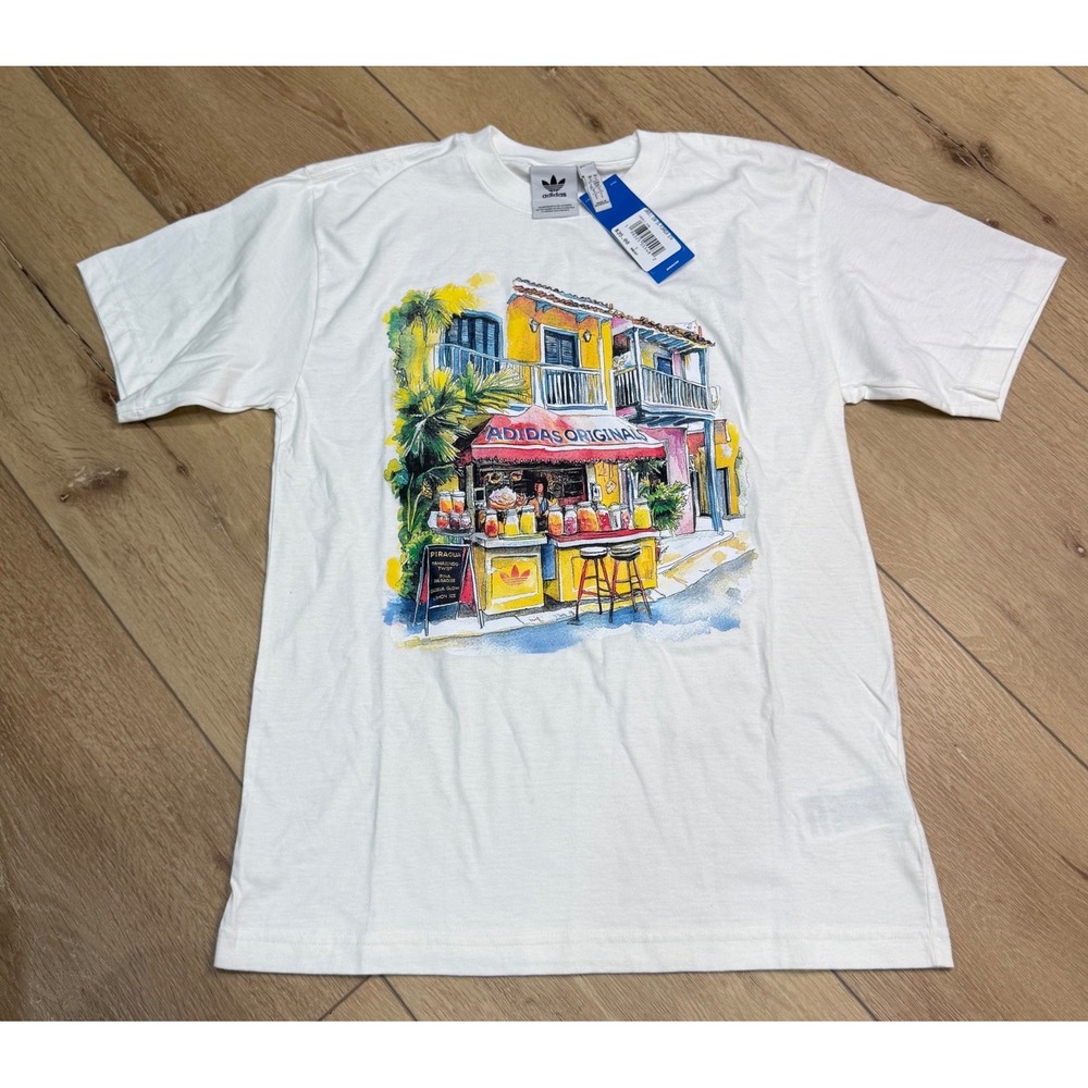 Adidas Originals Mens Piragua Station Graphic T-Shirt White Small NWT